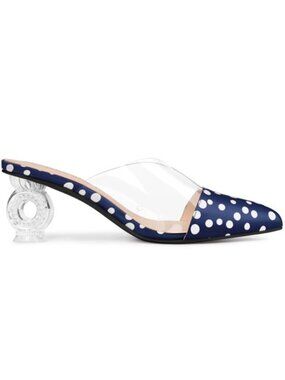 Polka Dot Clear Block Heel Pointed Toe Mules Size 7